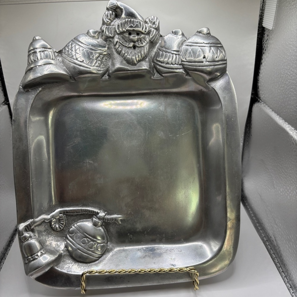 Holland Boone Square Polished Pewter Santa Ornament Dish